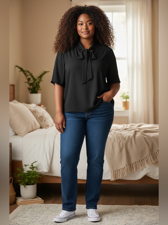 Calvin Klein Tops - Calvin Klein Black 3/4 Sleeve Tie Front Blouse Plus  1X